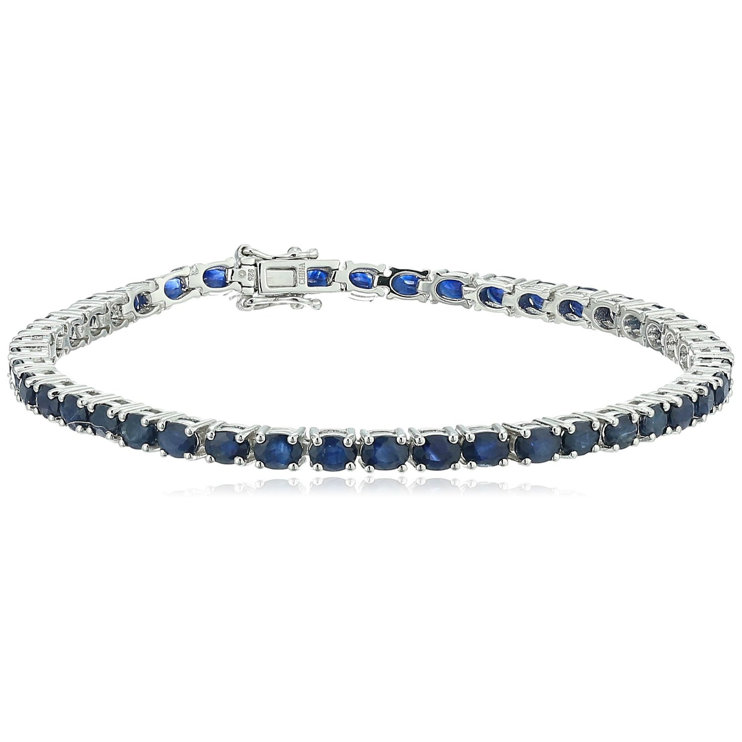 Pinctore Sterling Silver Genuine Blue Sapphire Tennis Bracelet - pinctore