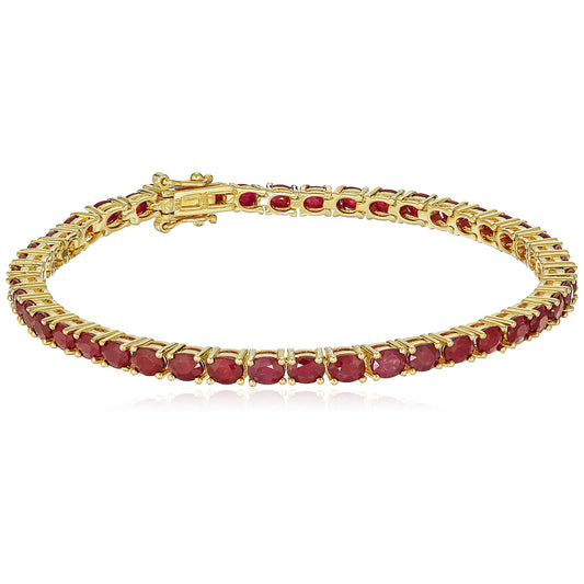Pinctore Yellow Gold-Plated Silver Genuine Ruby Tennis Bracelet - pinctore