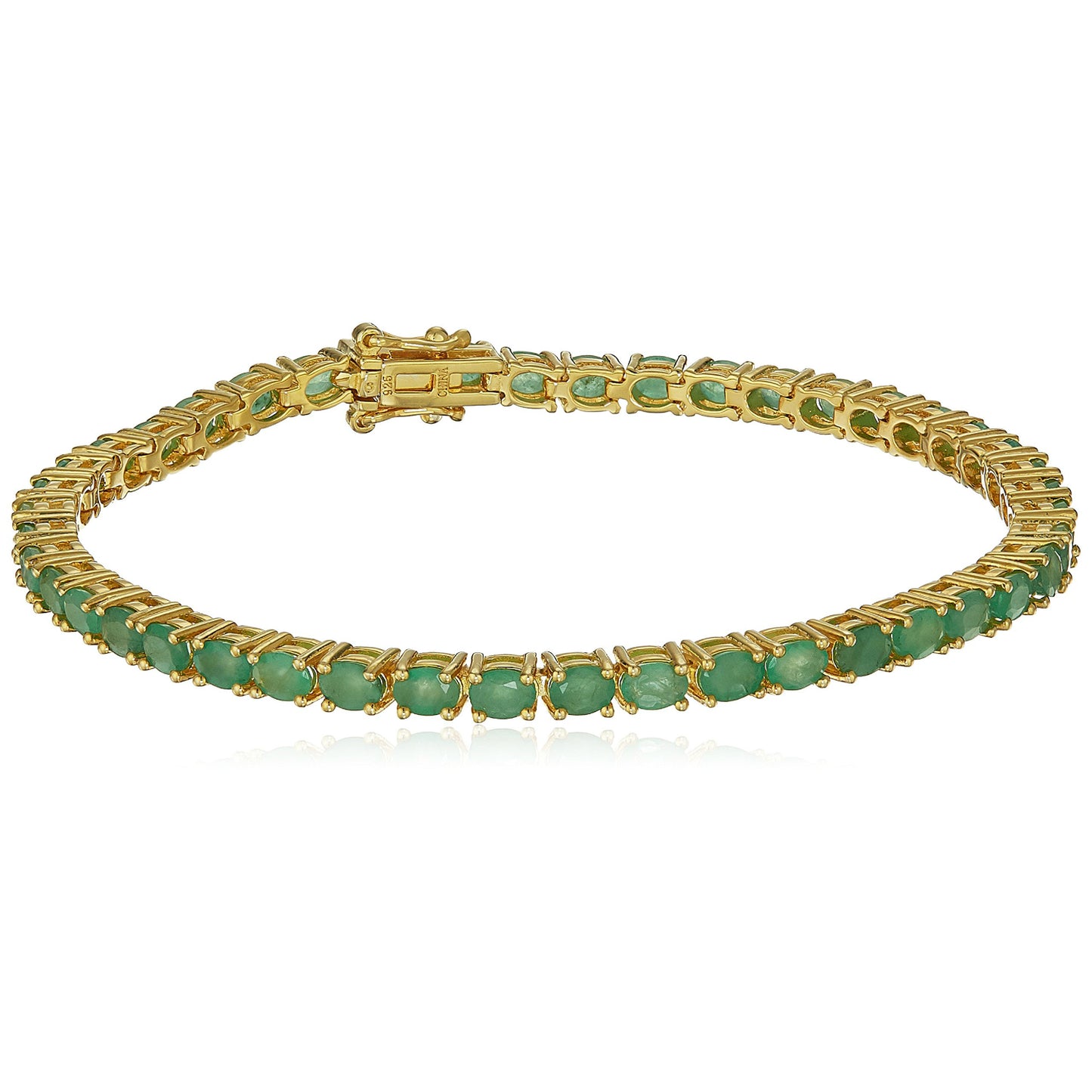 Pinctore Yellow Gold-Plated Silver Emerald Tennis Bracelet - pinctore