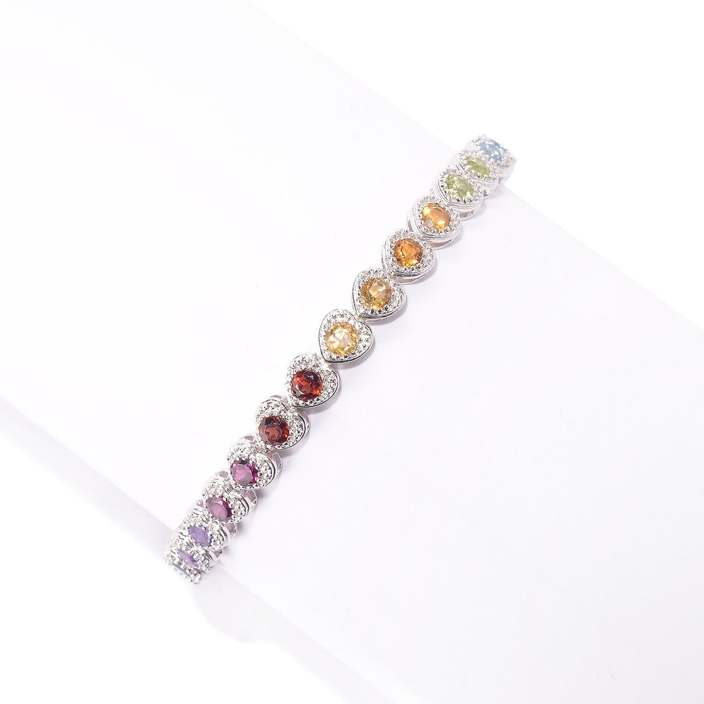 Pinctore Sterling Silver Multi Gemstone Heart Tennis Bracelet - pinctore