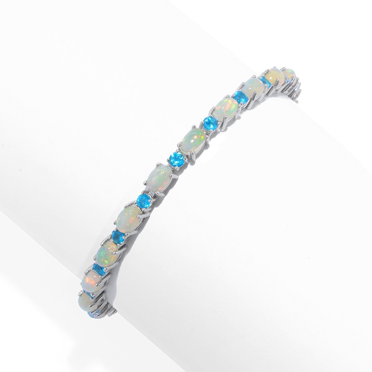 Pinctore Sterling Silver  Ethiopian Opal & Neon Apatite Line Bracelet - pinctore