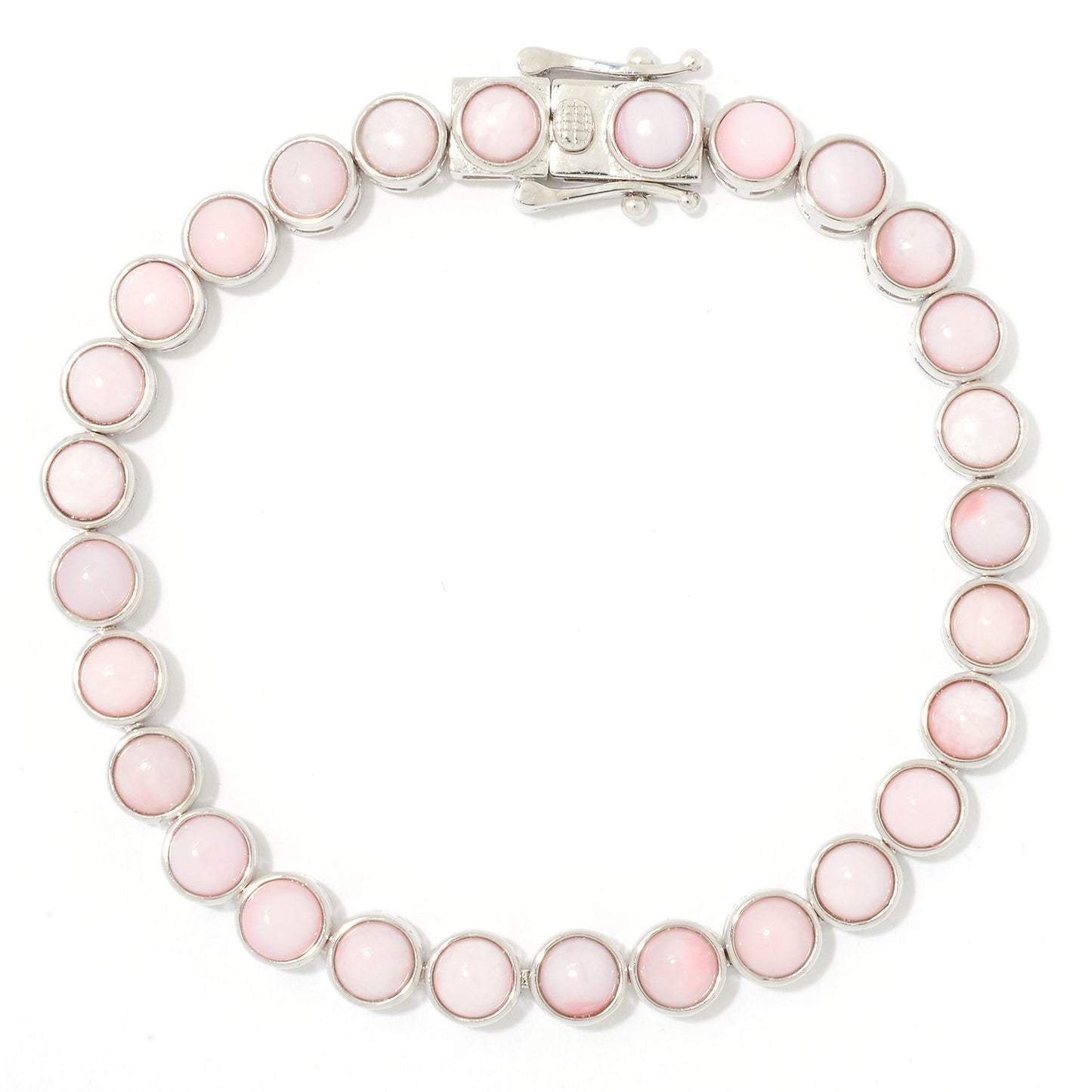 Pinctore Sterling Silver  Round Pink Opal Line Bracelet - pinctore