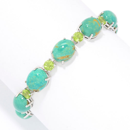 Pinctore Sterling Silver  Oval & Round Tyrone Turquoise Line Bracelet - pinctore