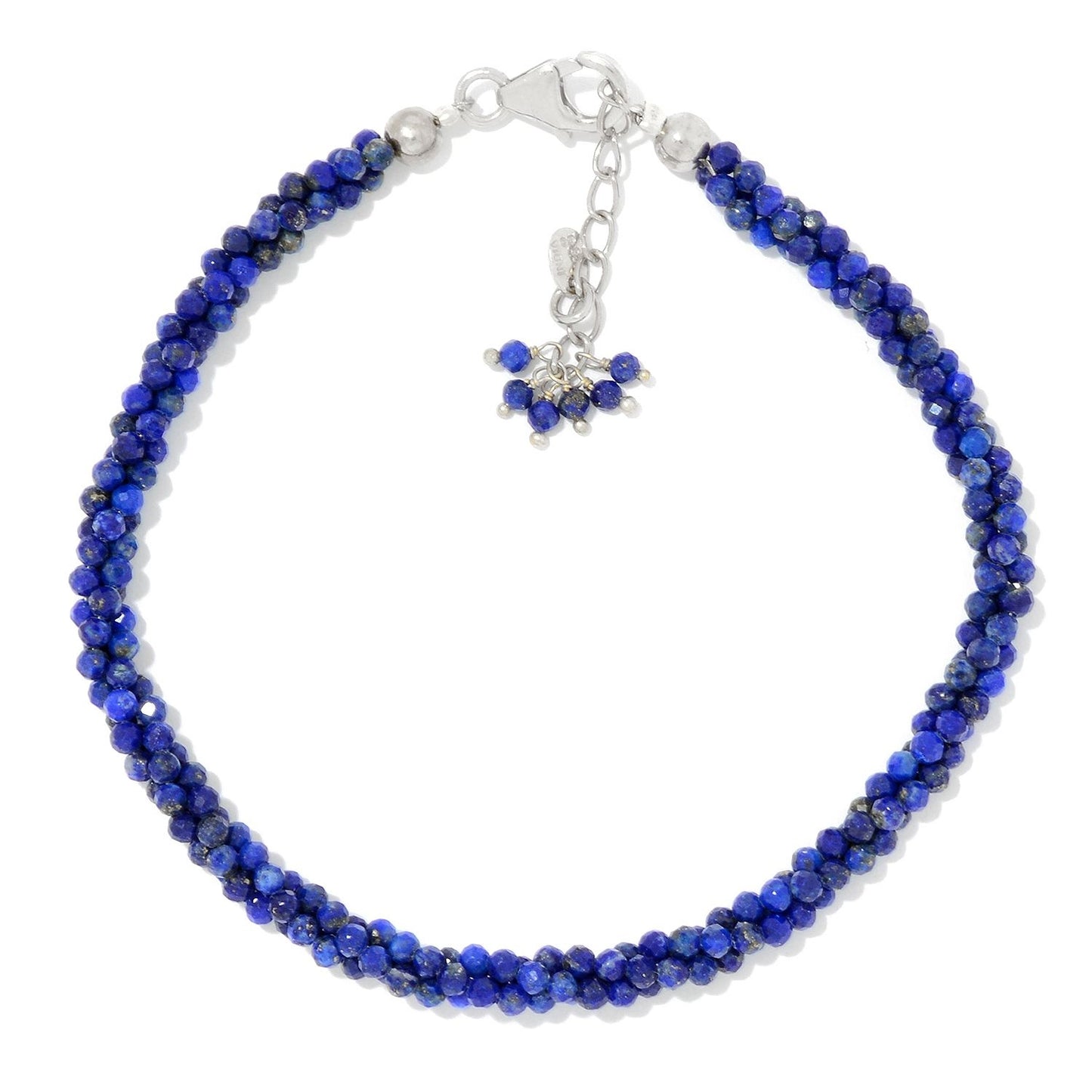 Pinctore Sterling Silver  Lapis-Lazuli Twisted Beaded Bracelet - pinctore