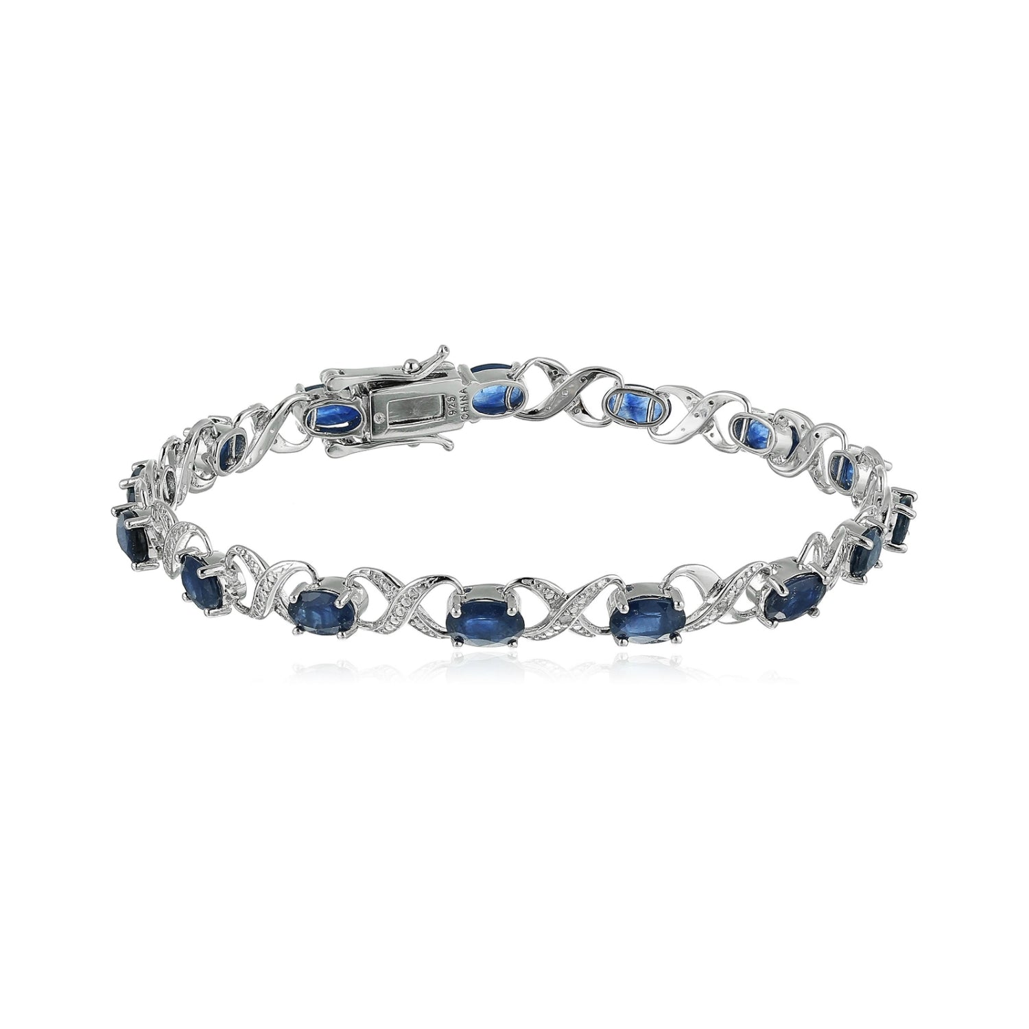 Sterling Silver 8 cttw Blue Sapphire and Diamond Accented XO XO Tennis Bracelet - pinctore