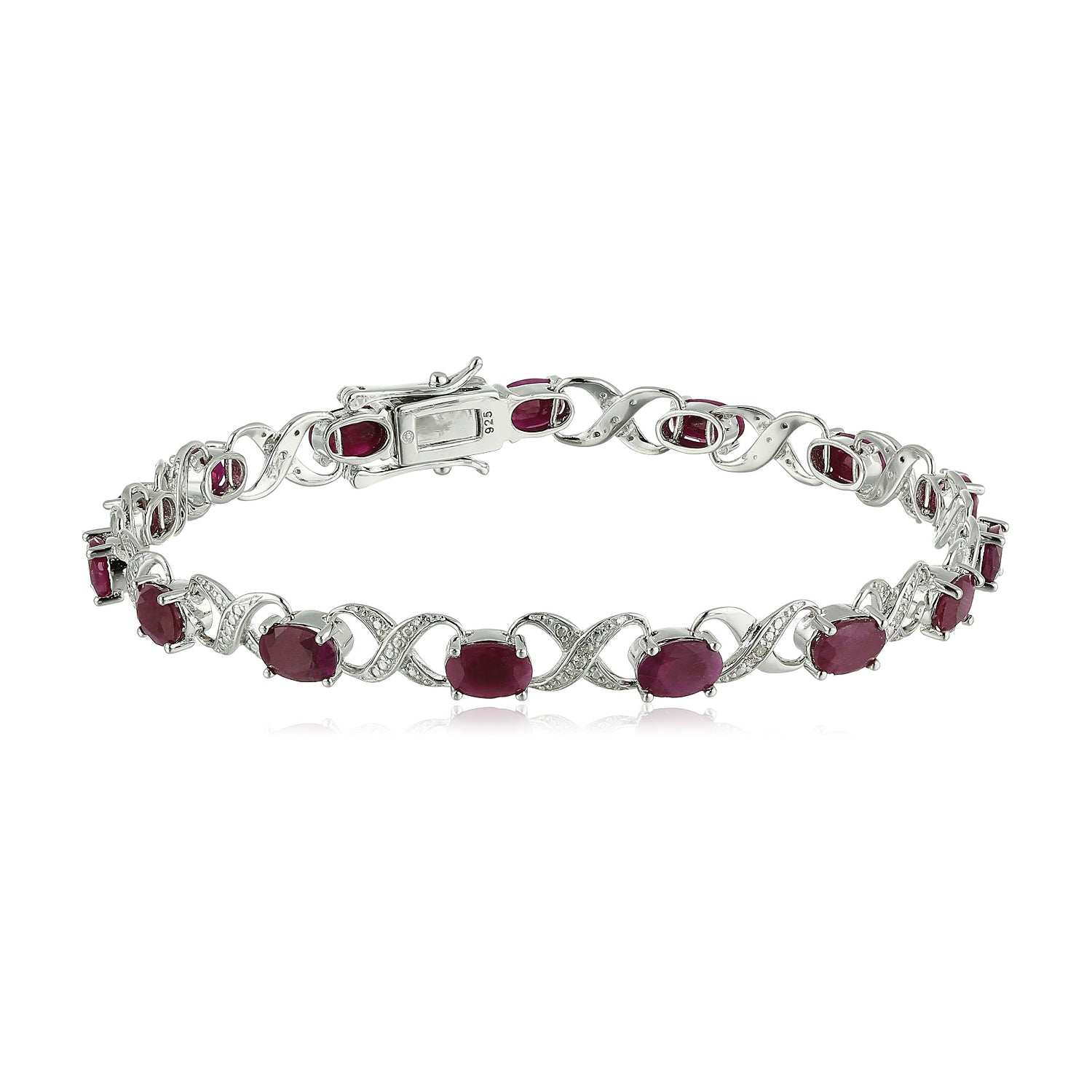 Pinctore Ster Silver 8 cttw Ruby and Diamond Accented Tennis Bracelet - pinctore