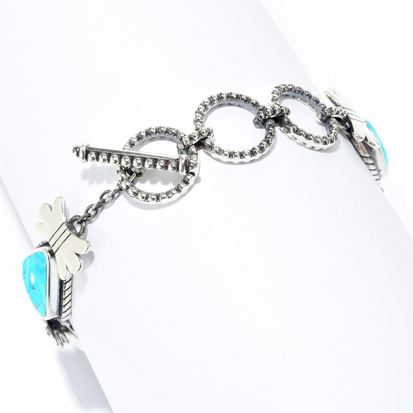 925 Sterling Silver Blue Mohave Turquoise Adjustable Link Bracelet
