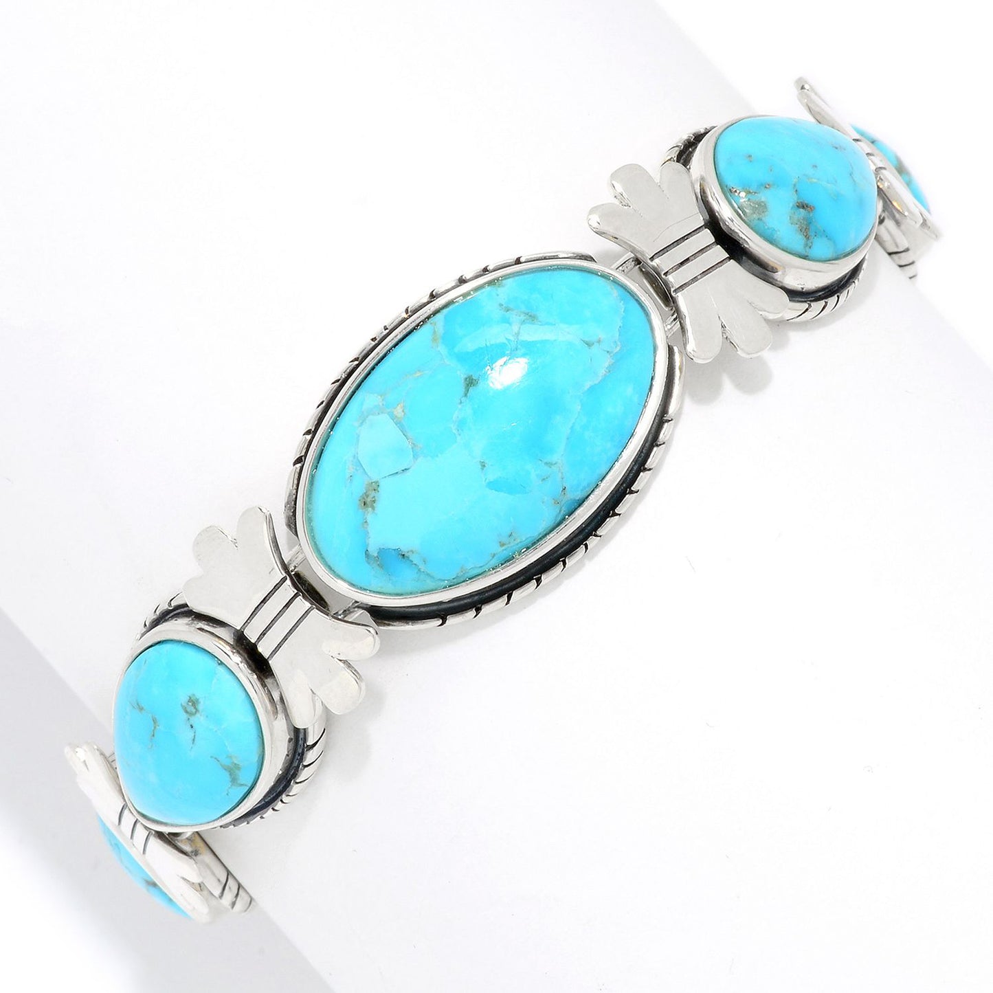 925 Sterling Silver Blue Mohave Turquoise Adjustable Link Bracelet