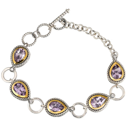 Sterling Silver 8.20ctw Pear Cut Pink Amethyst & White Zircon Toggle Bracelet - Pinctore