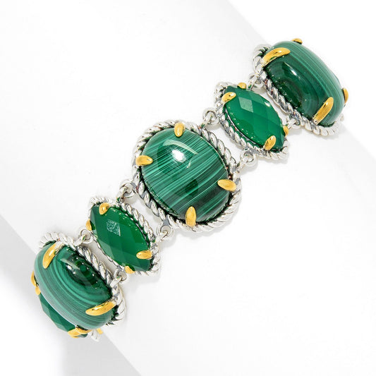 Pinctore Sterling Silver Malachite & Green Agate Adjustable Toggle Bracelet, 7.25"