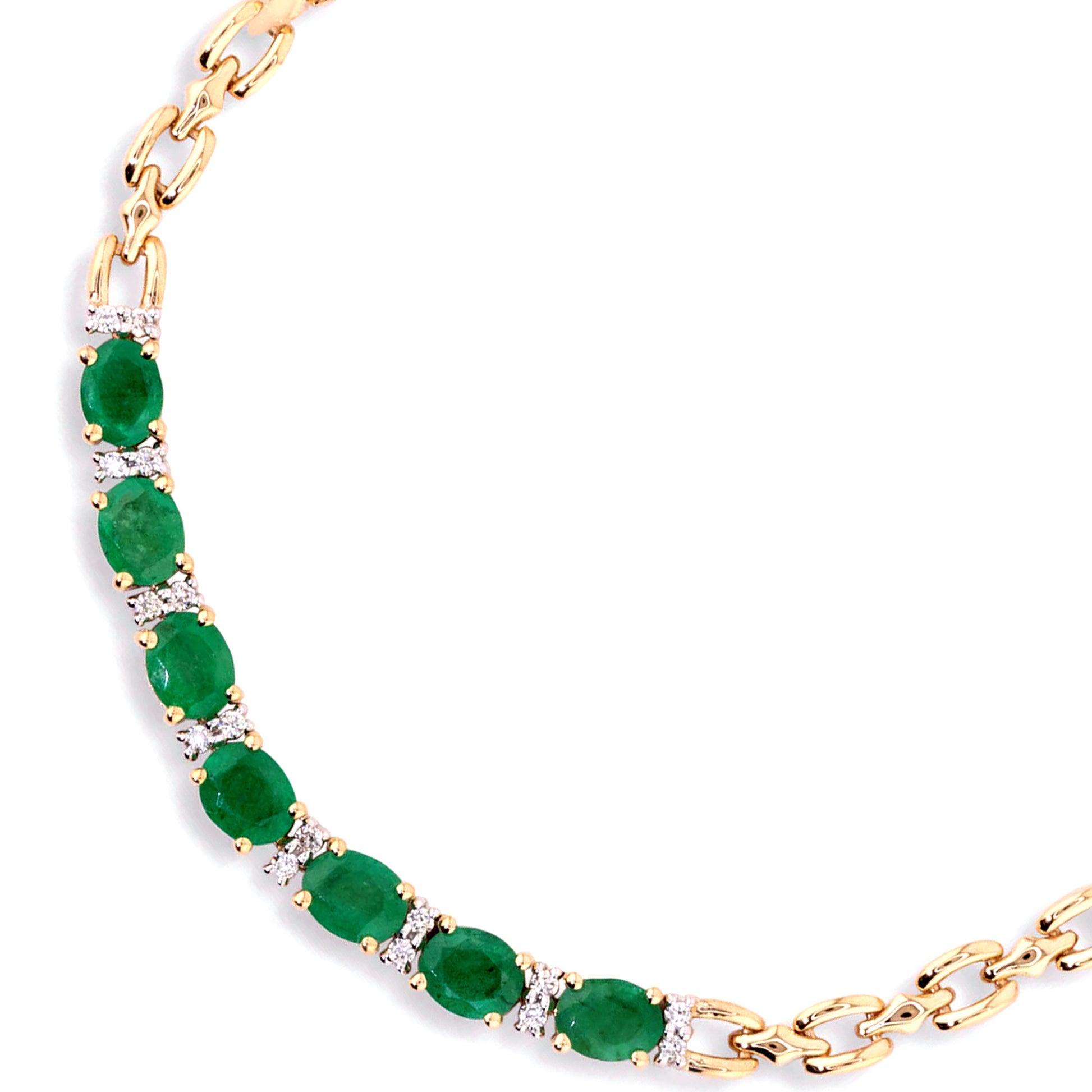 14Kt Yellow Gold Emerald With Diamond Chain Bracelet - Pinctore