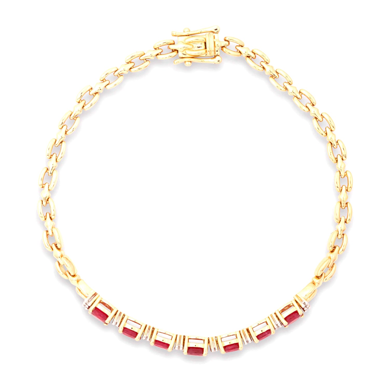 14Kt Gold Ruby With Diamond Chain Bracelet - Pinctore