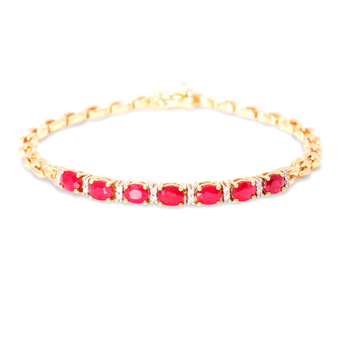 14Kt Gold Ruby With Diamond Chain Bracelet - Pinctore