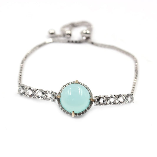 Pinctore 14K Gold & Sterling Silver with Aqua Chalcedony Adjustable Bracelet