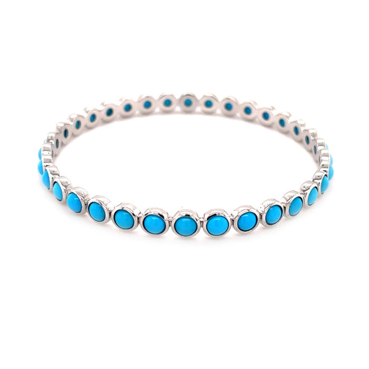 925 Sterling Silver Sleeping Beauty Turquoise Bangle - Pinctore