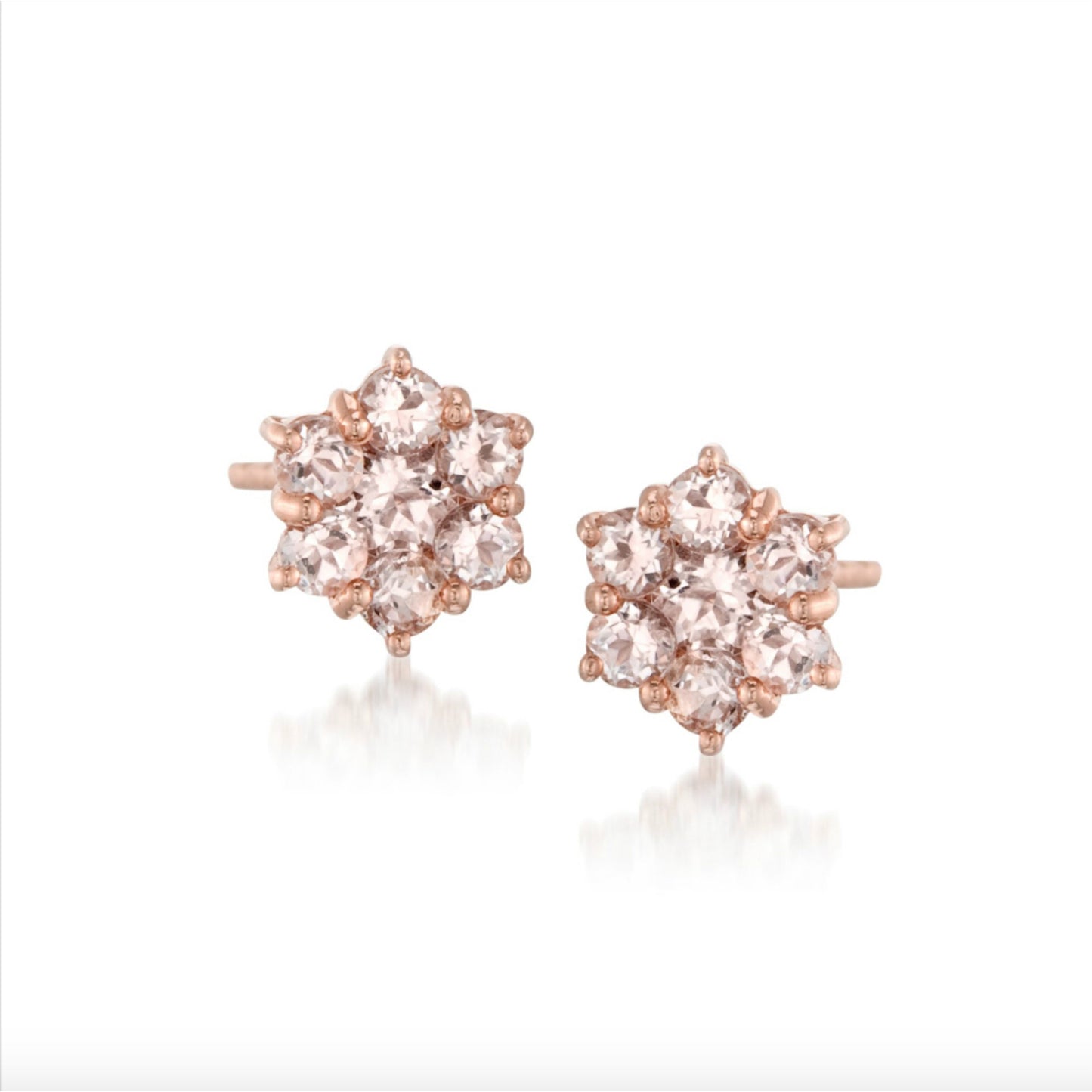 14K Rose Gold over Sterling Silver 1ctw Morganite Flower Stud Earring,  0.37"L - Peach - Pinctore