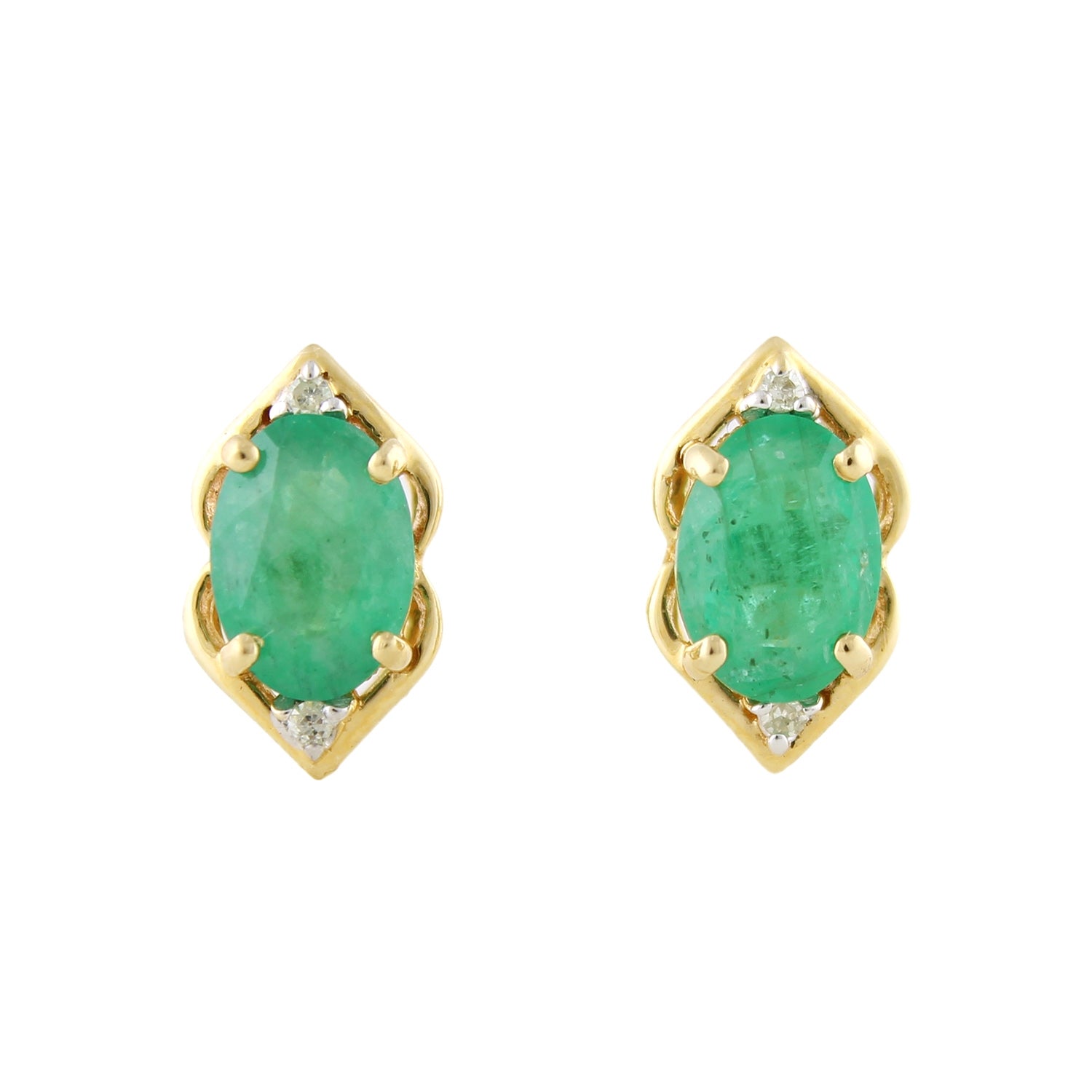 10Kt Gold Sakota Emerald,Diamond Stud Earring