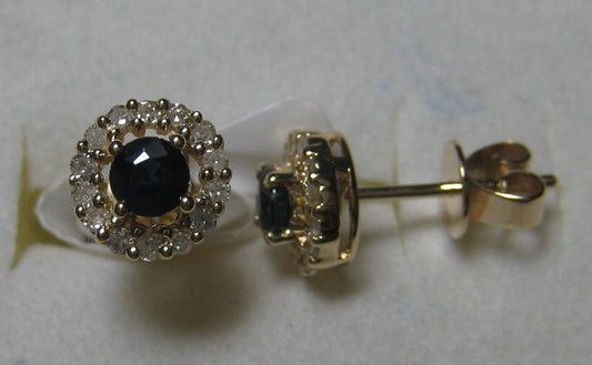 14Kt Yellow Gold Blue Sapphire, Diamond Earring - Pinctore