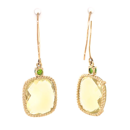 14Kt Yellow Gold Blue Apatite,  Lemon Quartz Earring - Pinctore