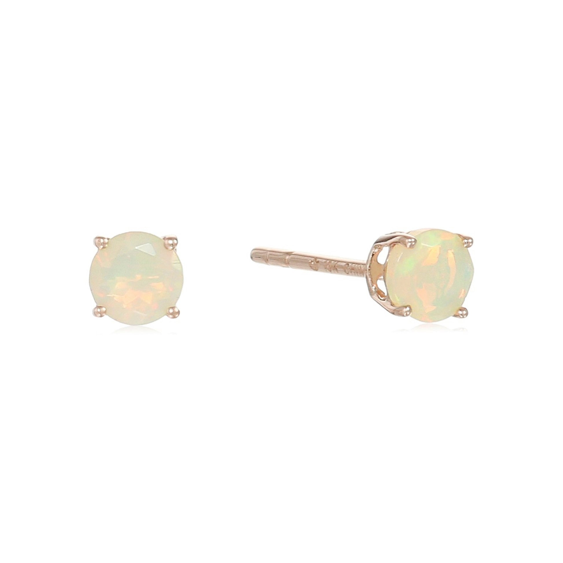 Solid 10K Yellow, White or Rose Gold 4mm Round Genuine Gemstone Birthstone Prong Set Stud Earrings For Women and Girls