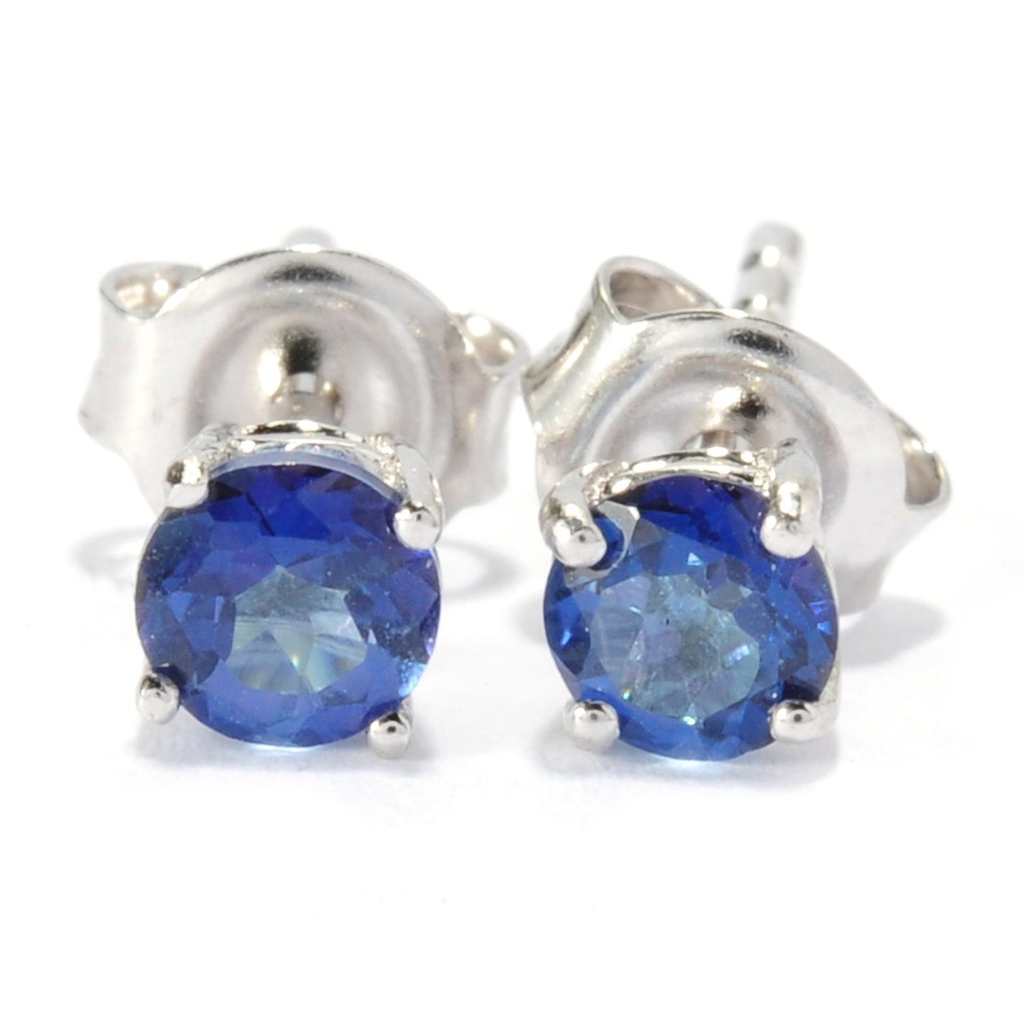 Pinctore Sterling Silver 0.65ctw Blue Topaz Solitaire Studs Earrings
