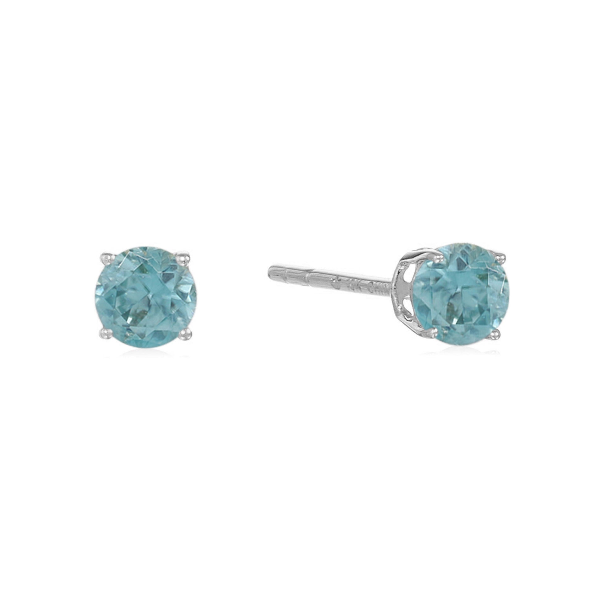 Sterling Silver Round Gemstone Birthstone Stud Earrings-Blue Zircon