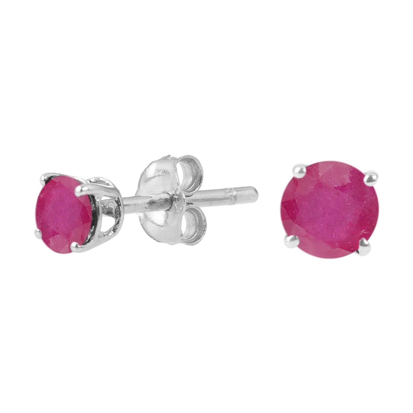 Sterling Silver Round Gemstone Birthstone Stud Earrings-Ruby