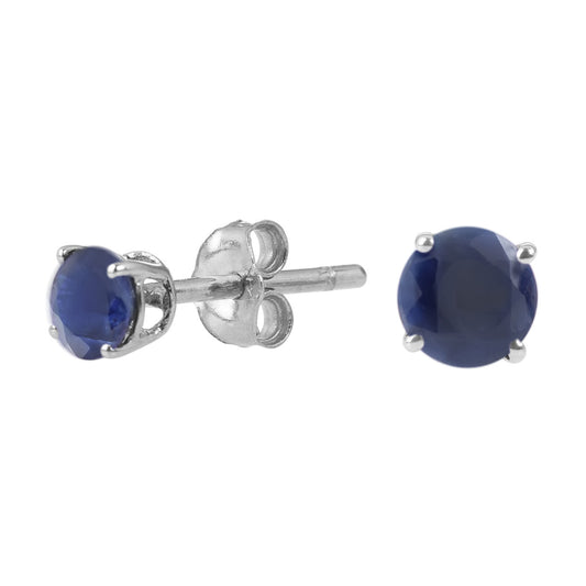 Sterling Silver Round Gemstone Birthstone Stud Earrings-Blue Sapphire