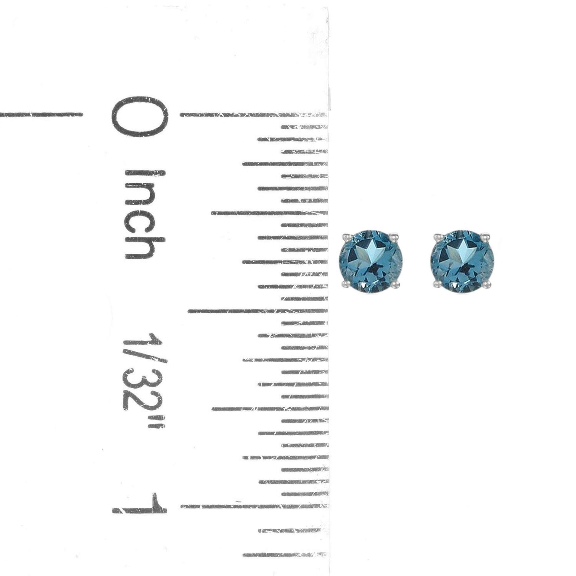 Solid 10K White Gold 4mm Round Genuine London Blue Topaz Birthstone Stud Earring - Pinctore