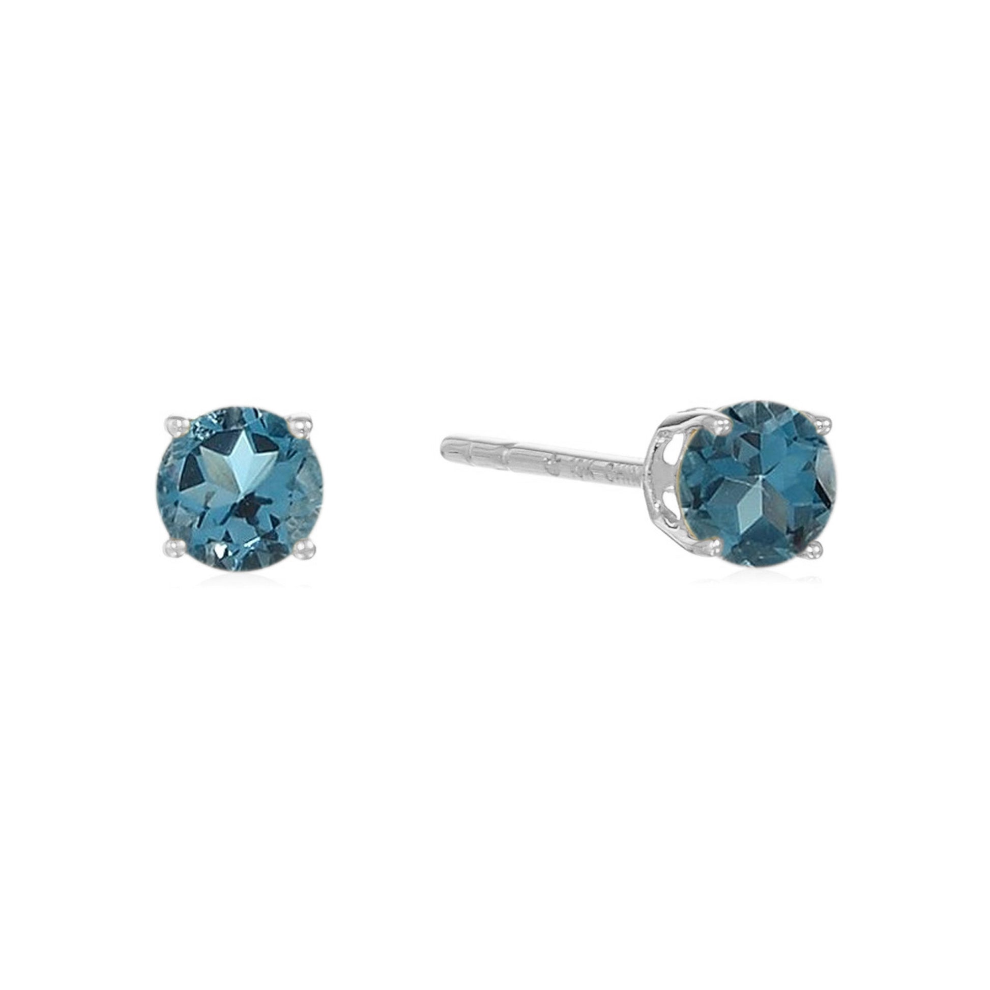 Sterling Silver Round Gemstone Birthstone Stud Earrings-London Blue Topaz