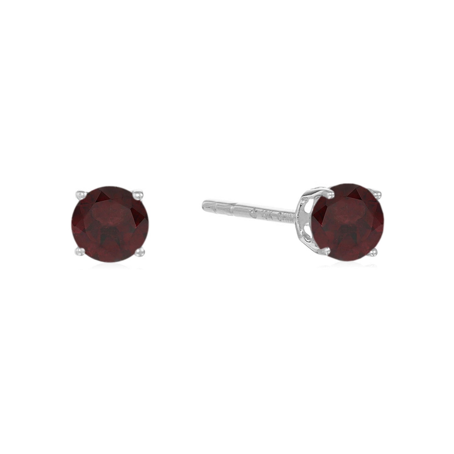Sterling Silver Round Gemstone Birthstone Stud Earrings-Red Garnet