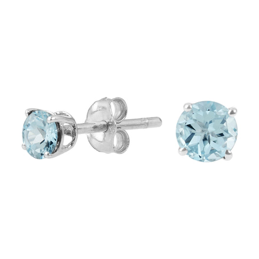 Sterling Silver Round Gemstone Birthstone Stud Earrings-Sky Blue Topaz