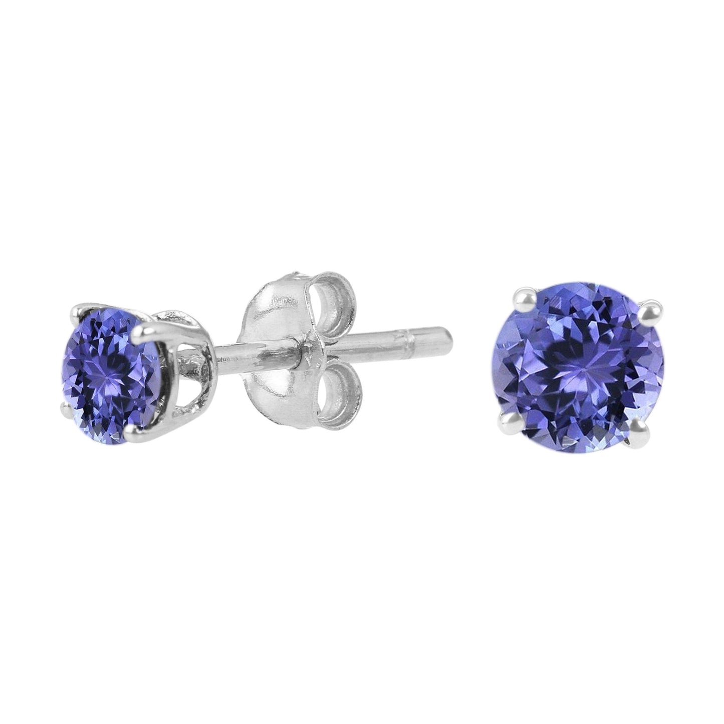 Sterling Silver Round Gemstone Birthstone Stud Earrings-Tanzanite
