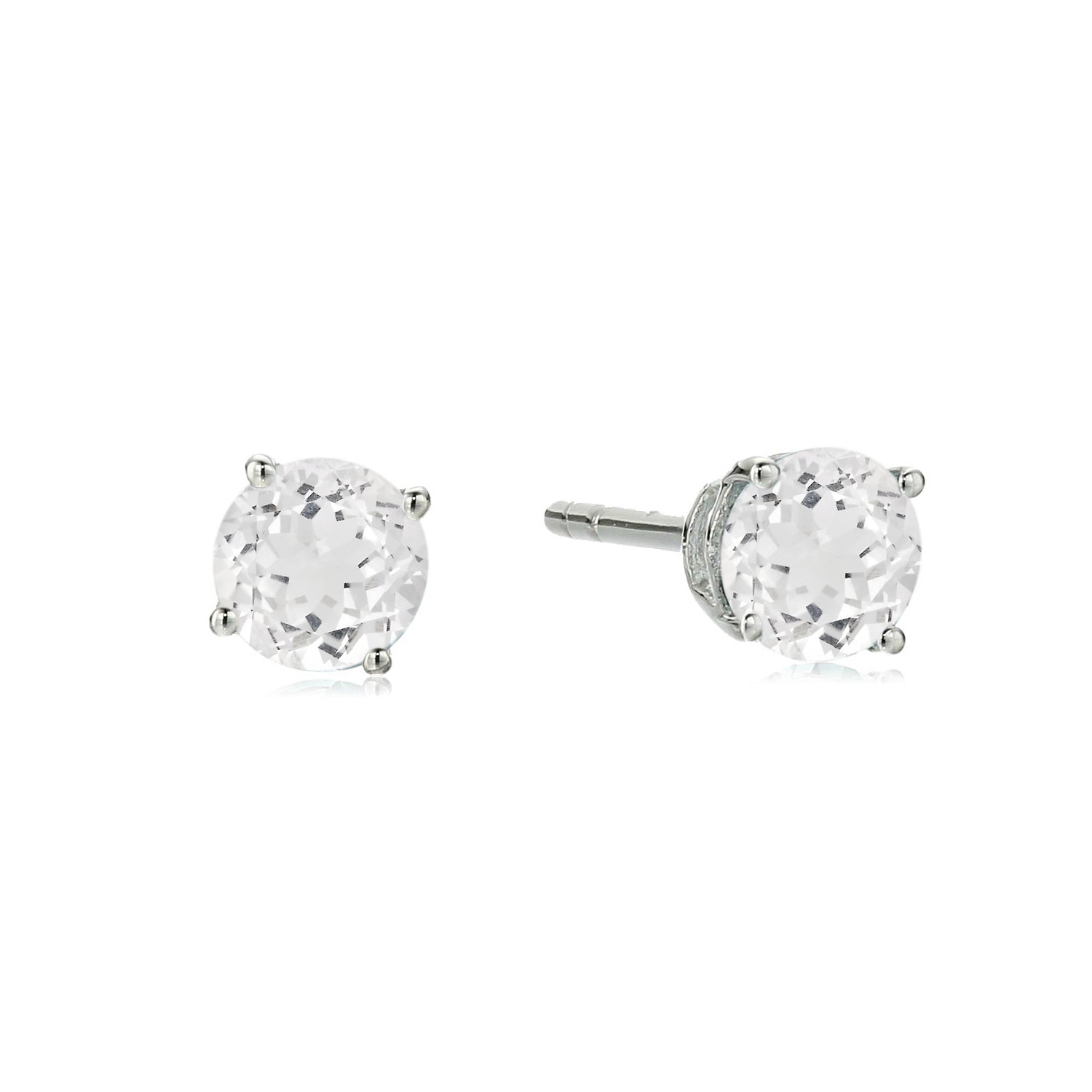 Sterling Silver Round Gemstone Birthstone Stud Earrings-White Topaz