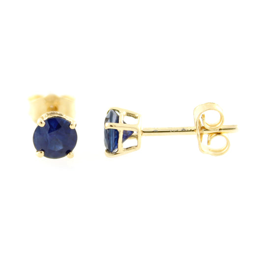 10k Yellow Gold Genuine Blue Sapphire 4mm Round Stud Earring - Pinctore