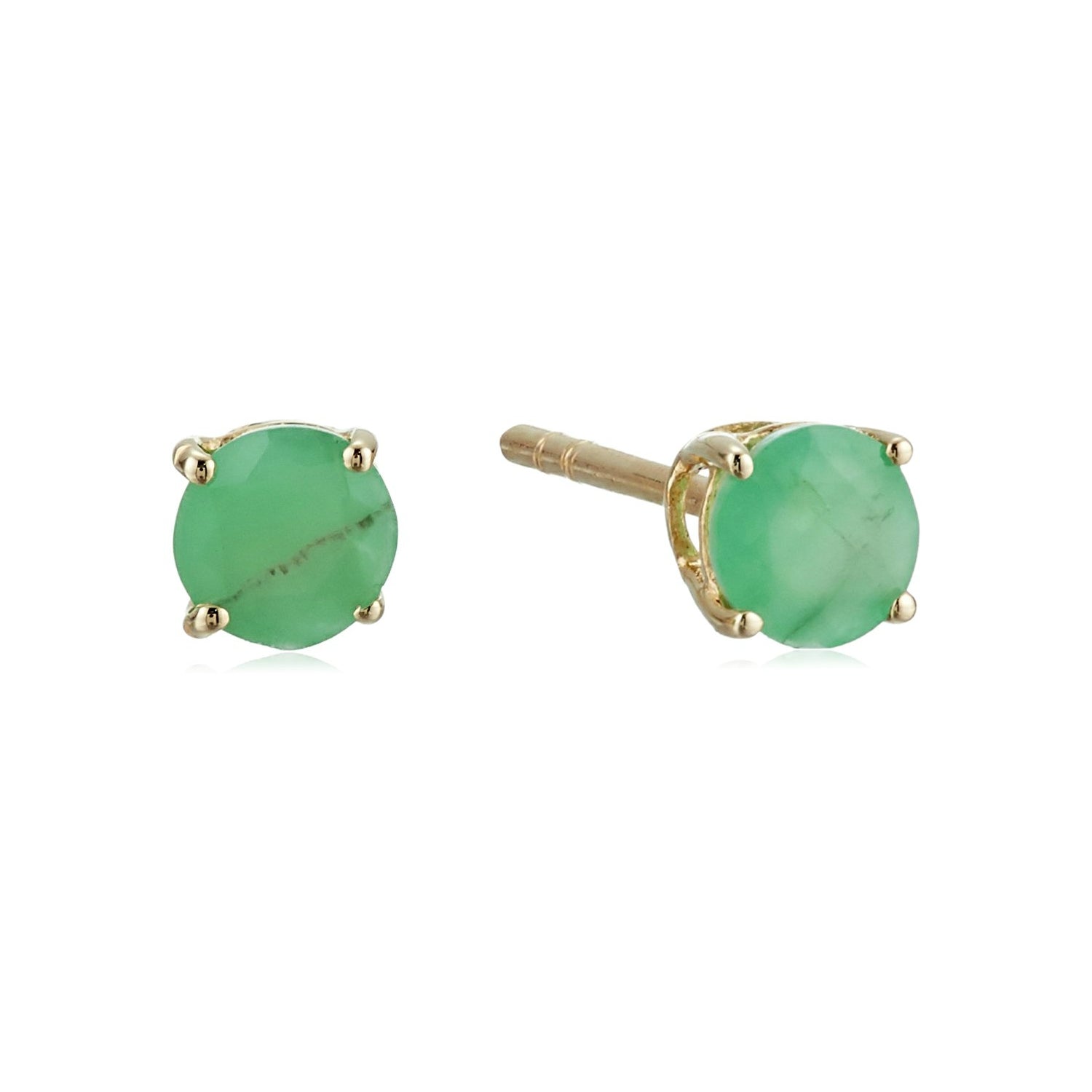10k Yellow Gold Natural Emerald Stud Earrings - pinctore