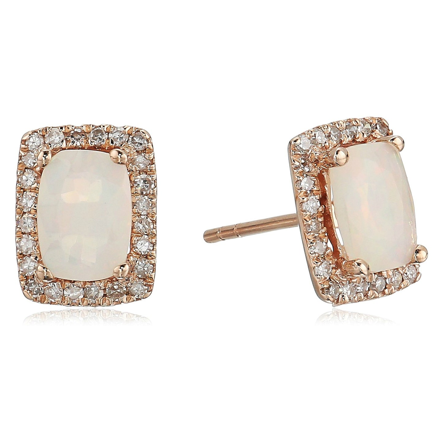 Pinctore 10k Rose Gold Ethiopian Opal & Diamond Princess Diana Stud Earrings