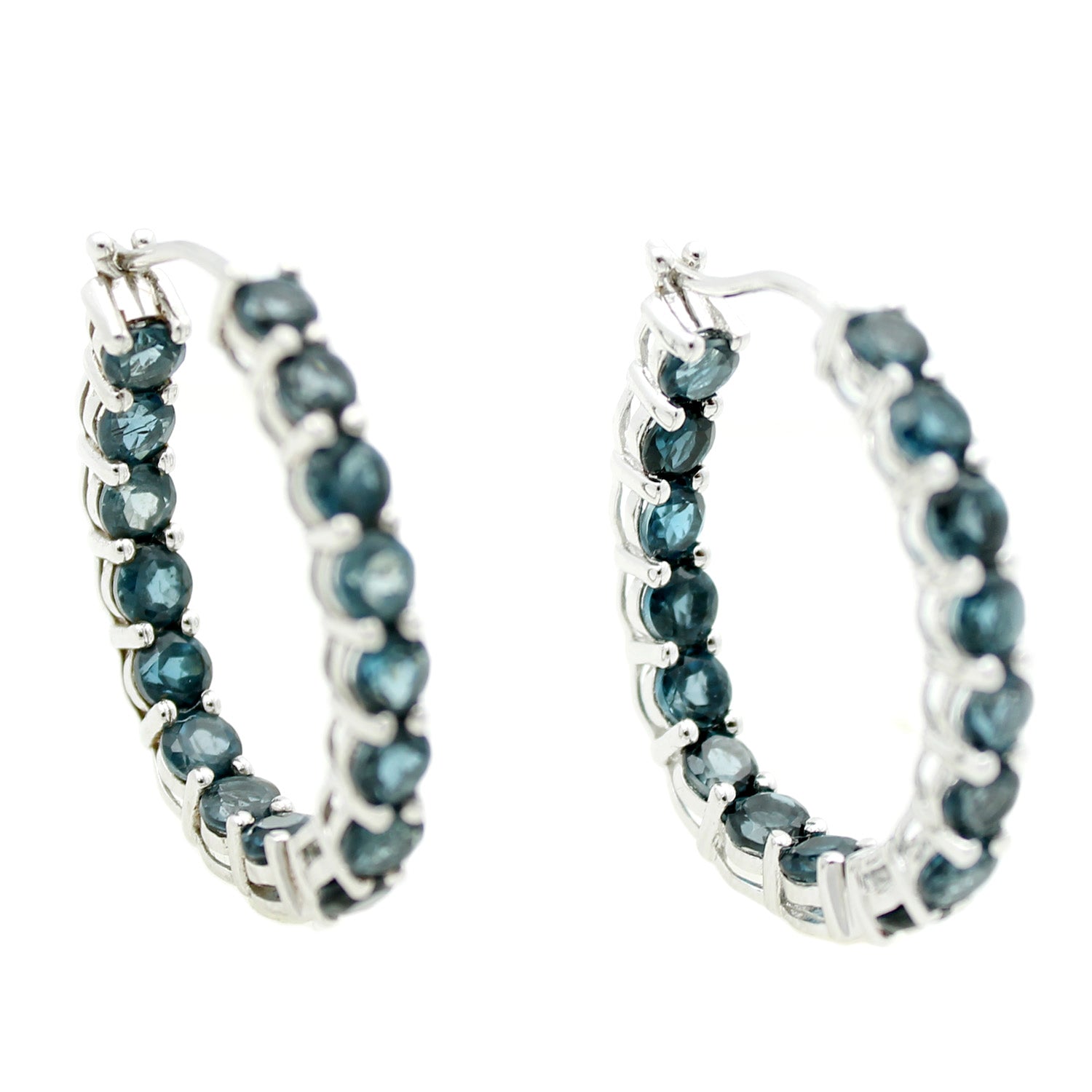 Platinum-plated Sterling Silver London Blue Topaz Inside-out Oval Hoop Earring - Pinctore