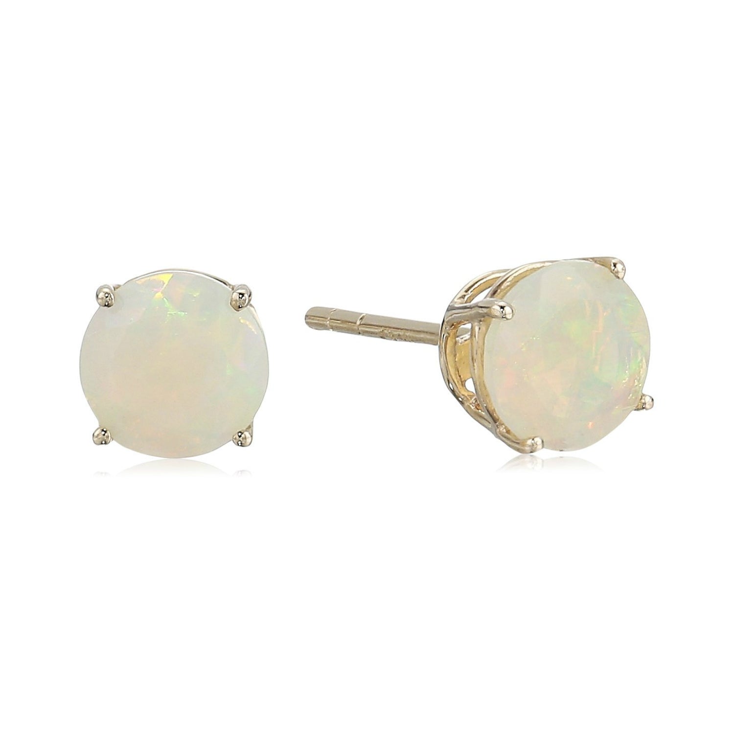 10k White Gold Ethiopian Opal Round Stud Earrings - pinctore
