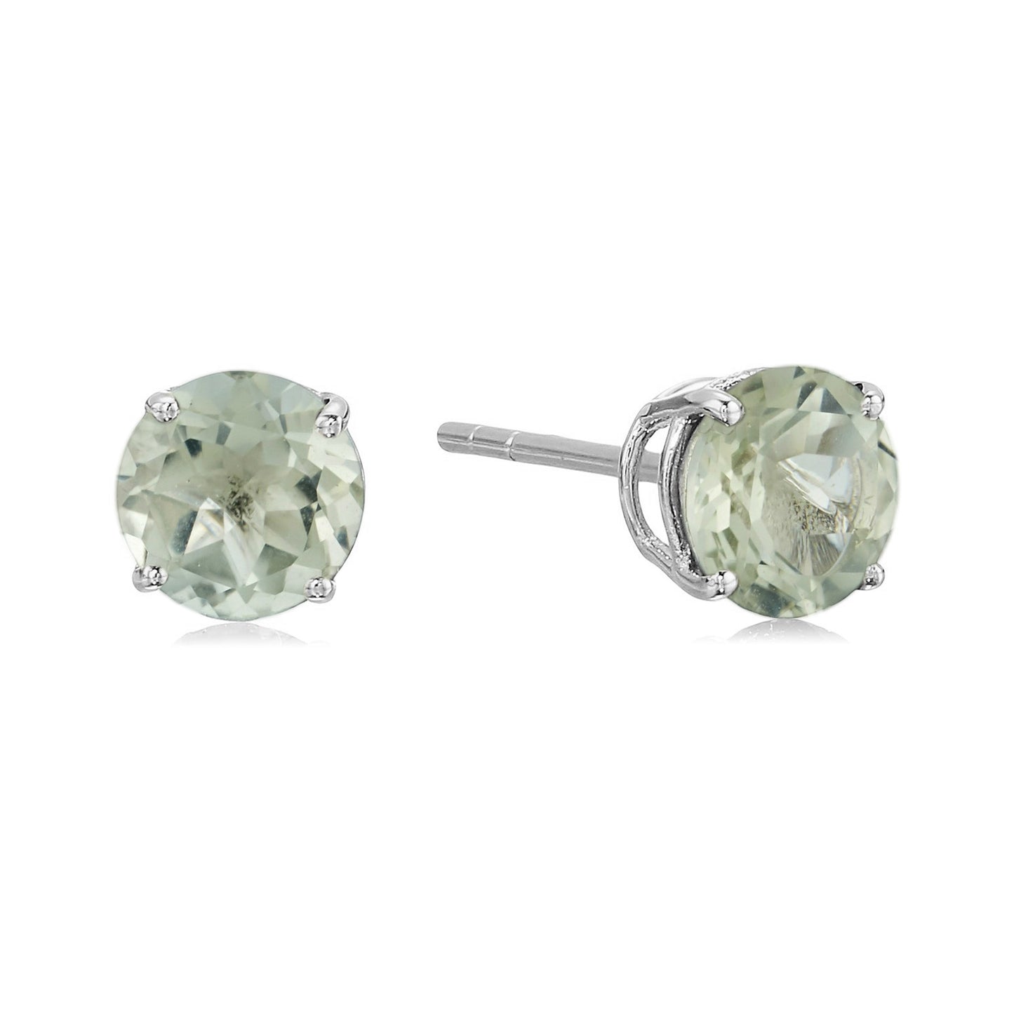 Sterling Silver Round Gemstone Birthstone Stud Earrings-Green Amethyst