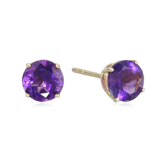 10k Yellow Gold African Amethyst Round Stud Earrings - pinctore