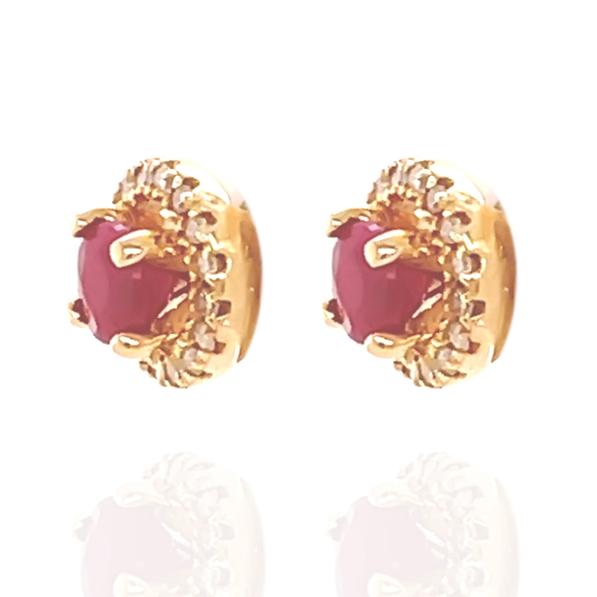 14Kt Rose Gold Burmese Ruby With Created White Sapphire Earring - Pinctore