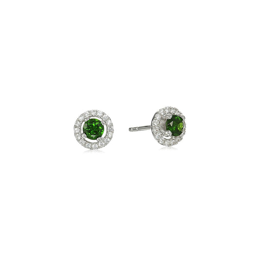 925 Sterling Silver Chrome Diopside,Created White Sapphire Earring