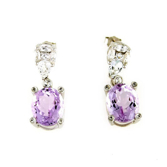 Pinctore Sterling Silver 7.67ctw Pink Amethyst and White Topaz Drop & Dangle Earring 1.00'L