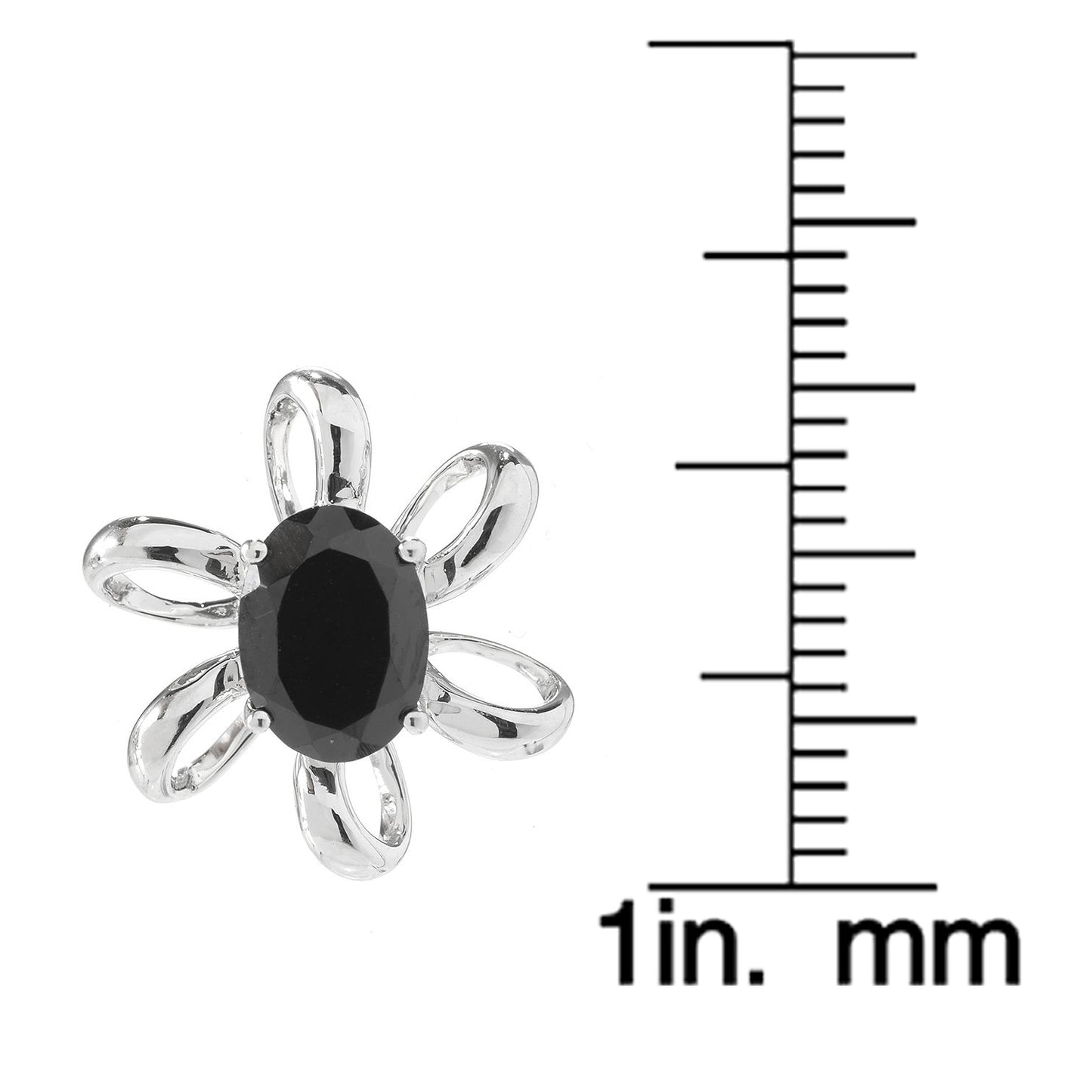 Pinctore Sterling Silver 3ctw Oval Black Spinel Flower Stud Earrings 0.6'L