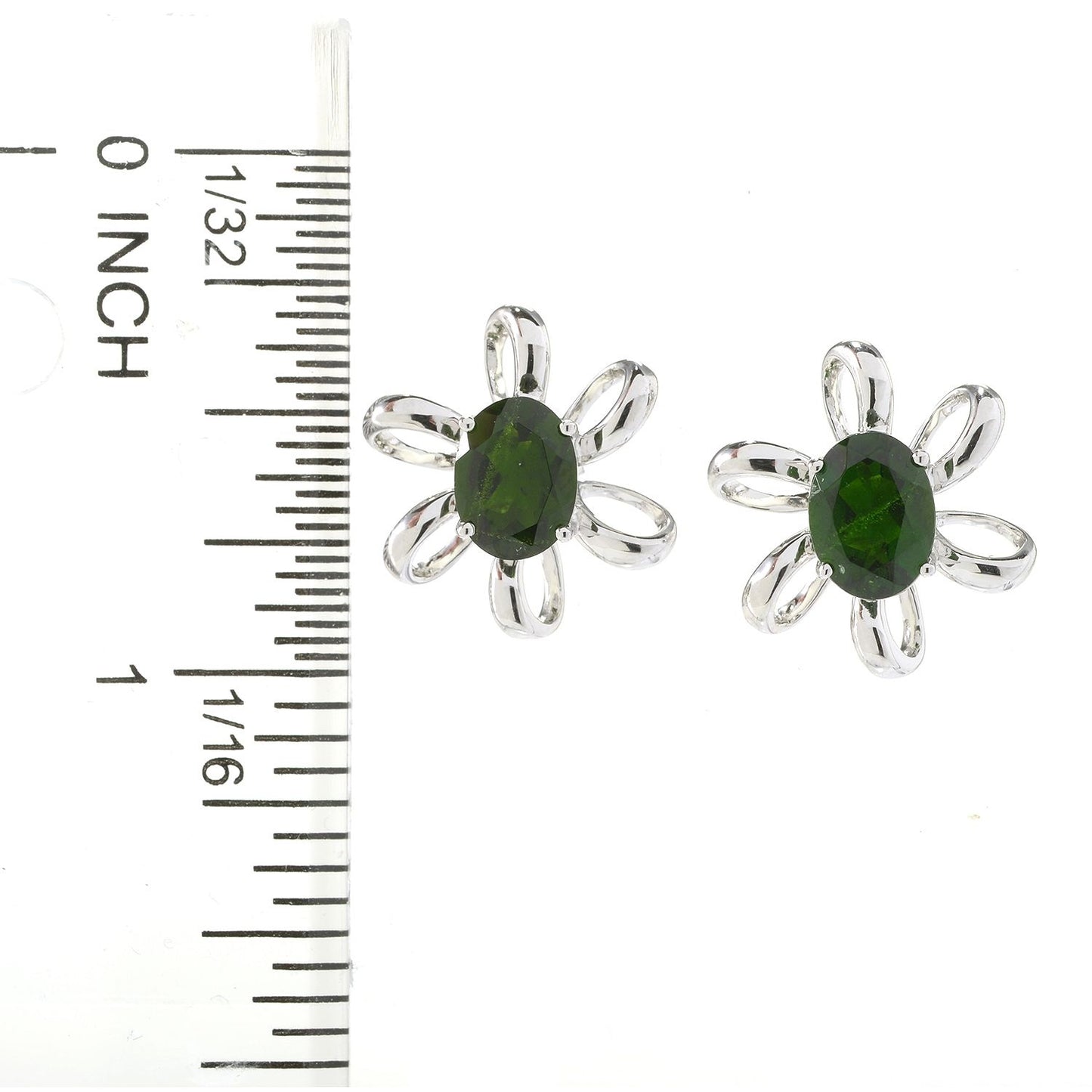 Pinctore Sterling Silver 2.73ctw Chrome Diopside Oval Flower Stud Earrings
