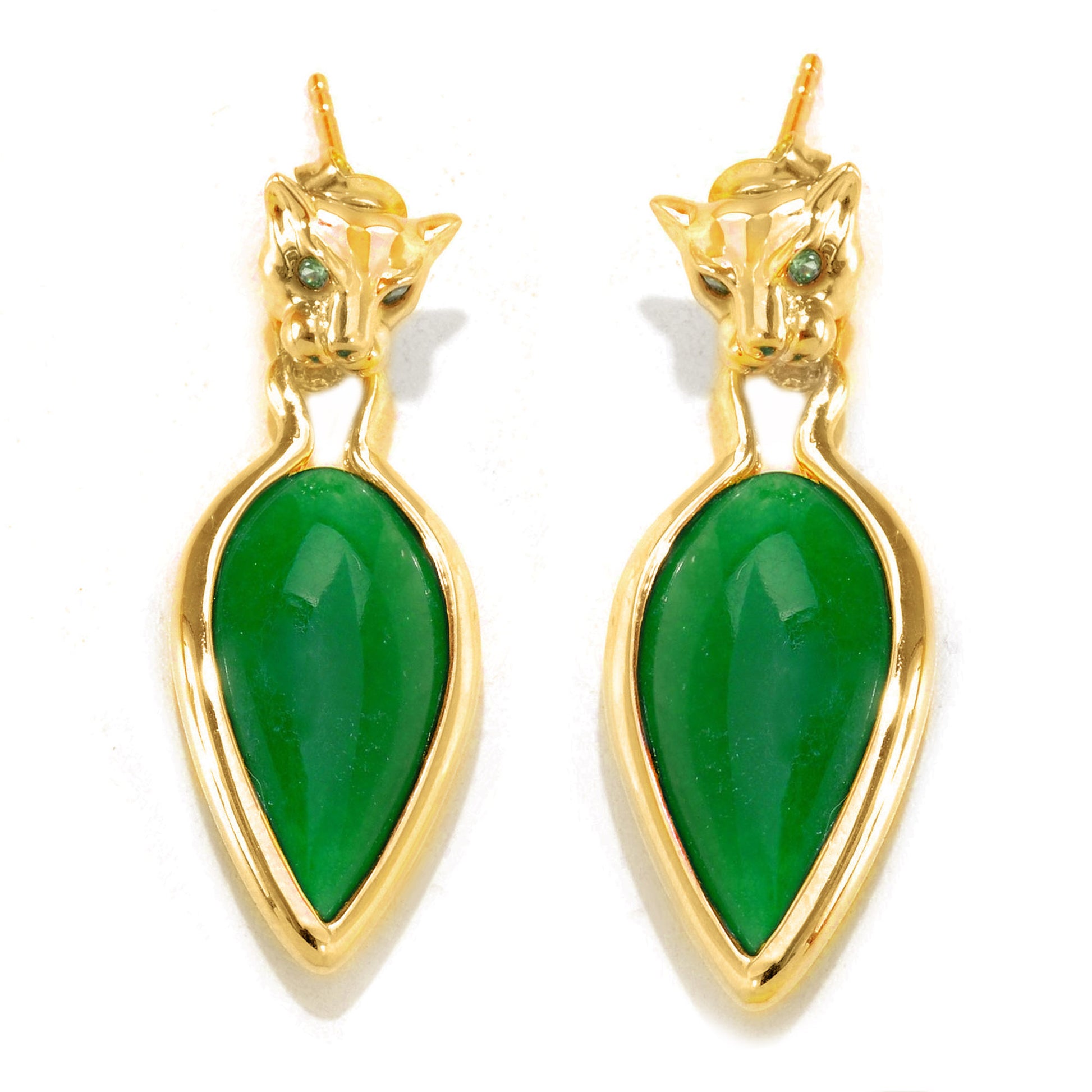 925 Sterling Silver Green Jade,  Chrome Diopside Dangle Earring - Pinctore