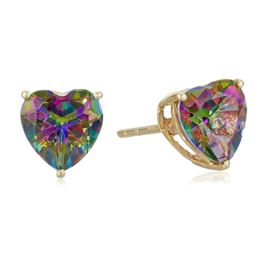 10Kt Gold Heart Shaped Mystic Topaz Stud Earring