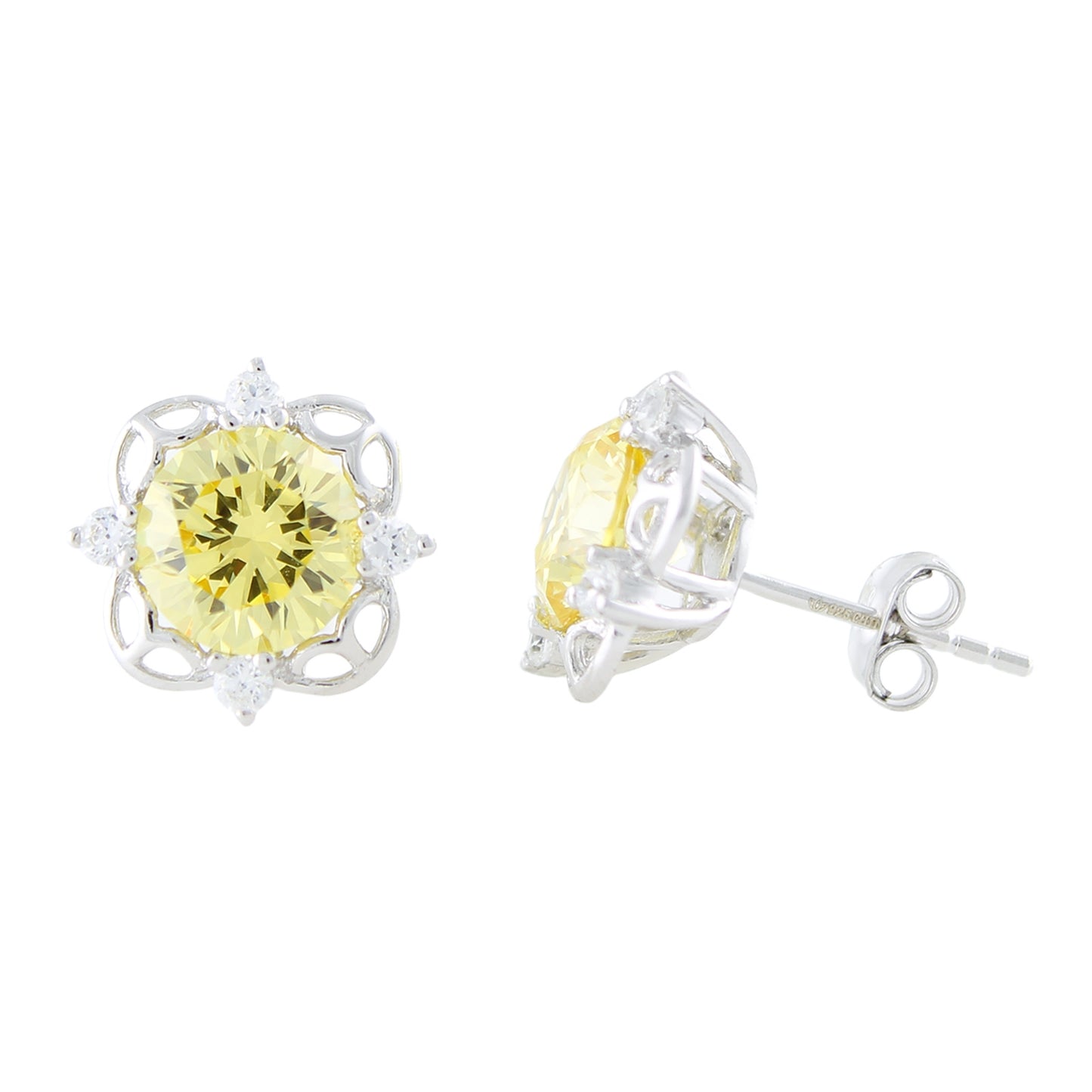 Pinctore Sterling Silver 4.86ctw Yellow Color CZ Studs Earring 0.37'L - pinctore
