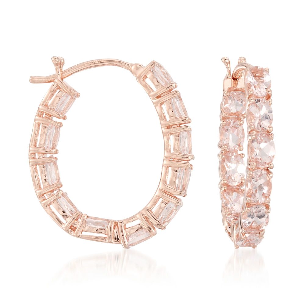 Pinctore Rose Gold-Plated Silver Morganite Oval Inside Out Hoop Earrings